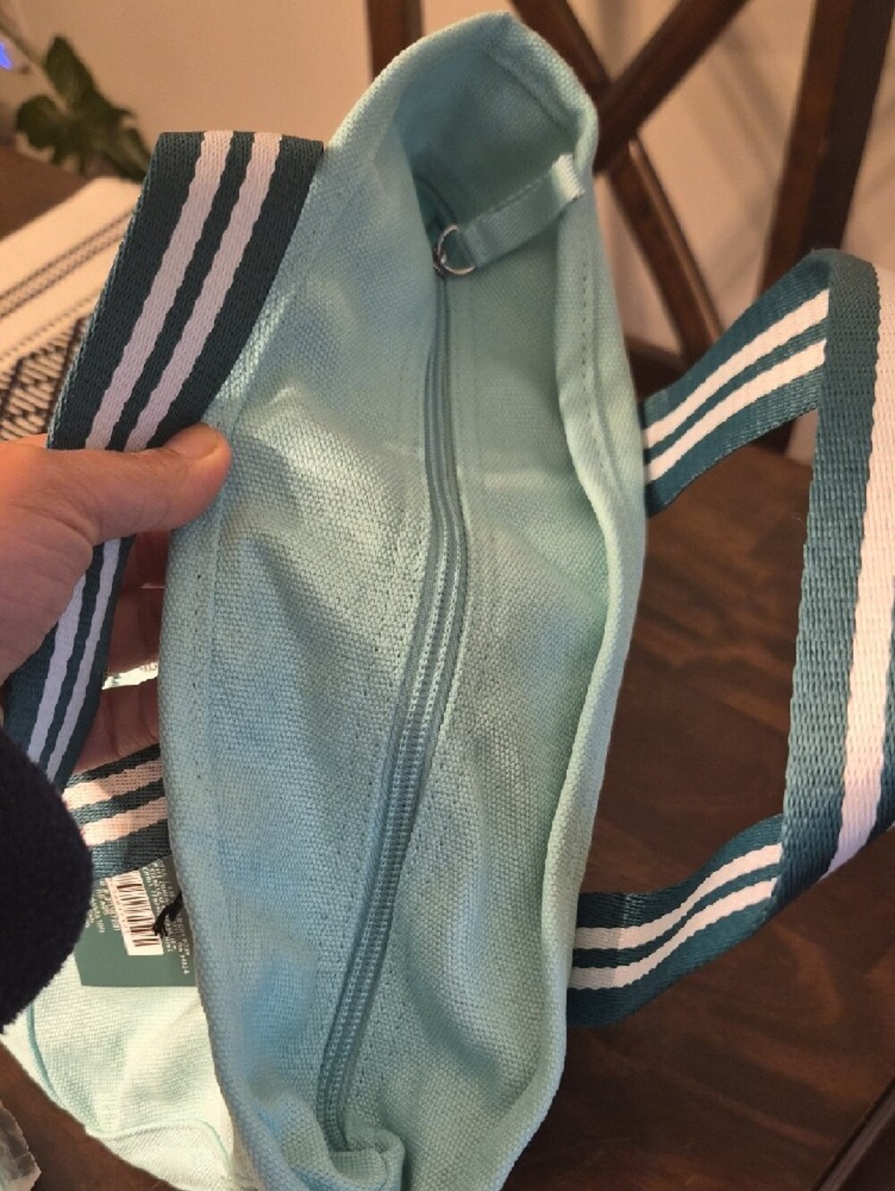 NWT Starbucks Mint Green Canvas Tote with Striped Handles - Picture 5 of 7